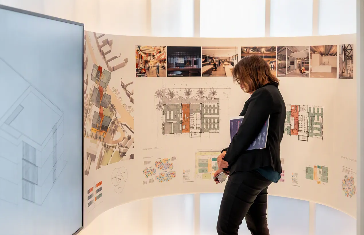 Reviewing architectural plans and layouts ahead of a fitout